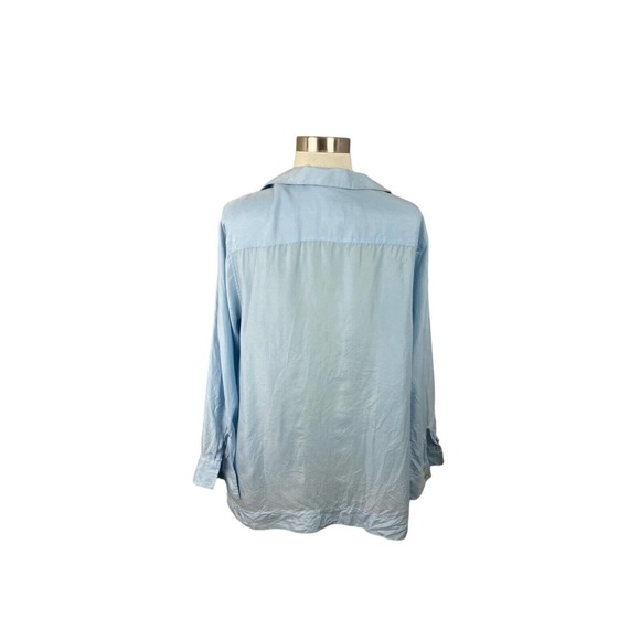 Sundance Catalog Blue Drape Front 100% Silk Blouse Size M - Picture 3 of 4